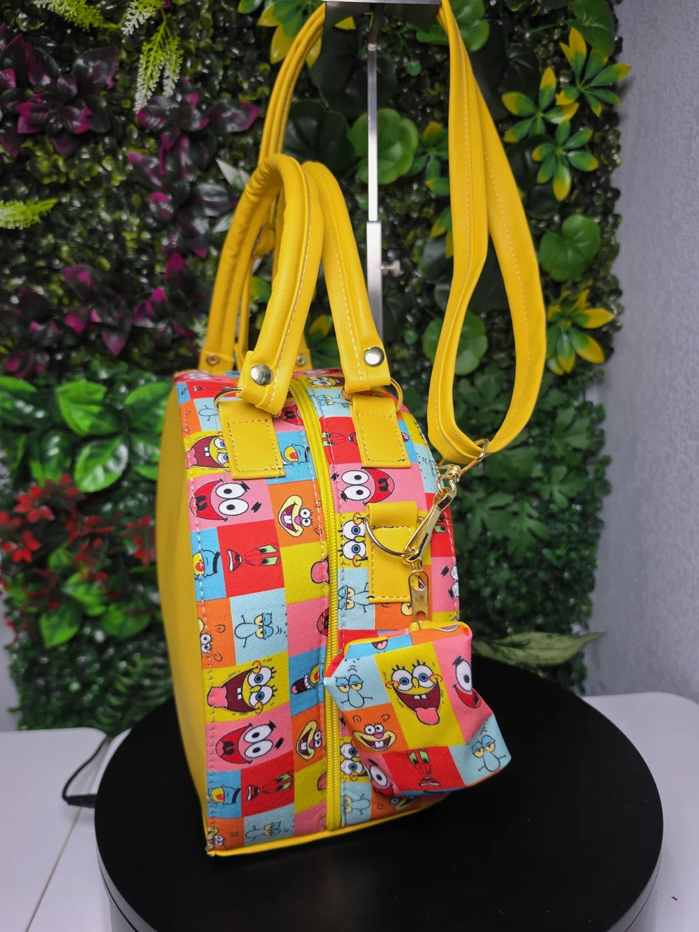 New 30cm Yellow Sponge Character Dome Crossbody Bag with Detachable Strap